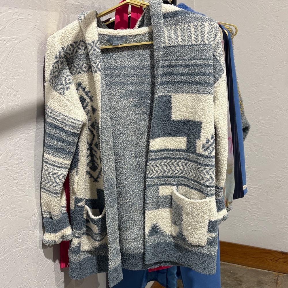 Barefoot Dreams Cozy Blue and Cream Women's Sweater